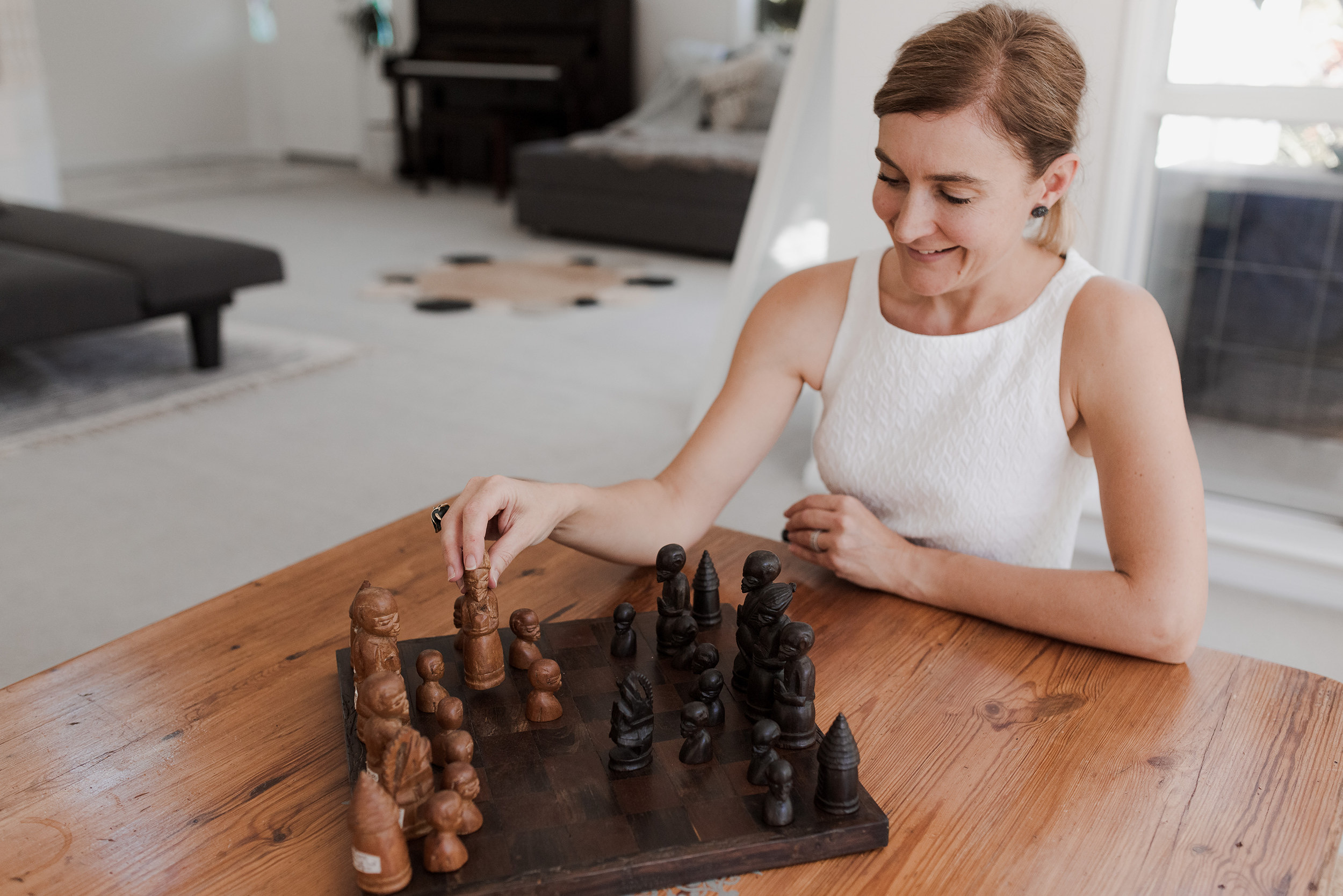 Louise playing chess.